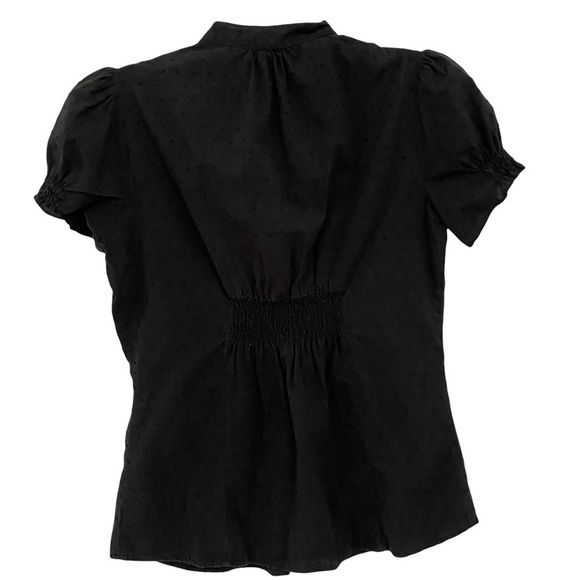 Love on a Hanger Black Swiss Dot Mock Neck Crochet Panel Front Blouse Sz Lg - Picture 6 of 9